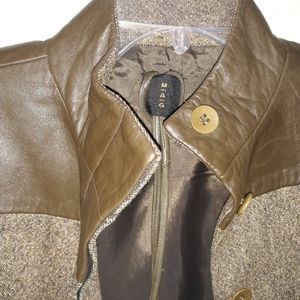Leather and Twill Crop Jacket with Leather Tie
